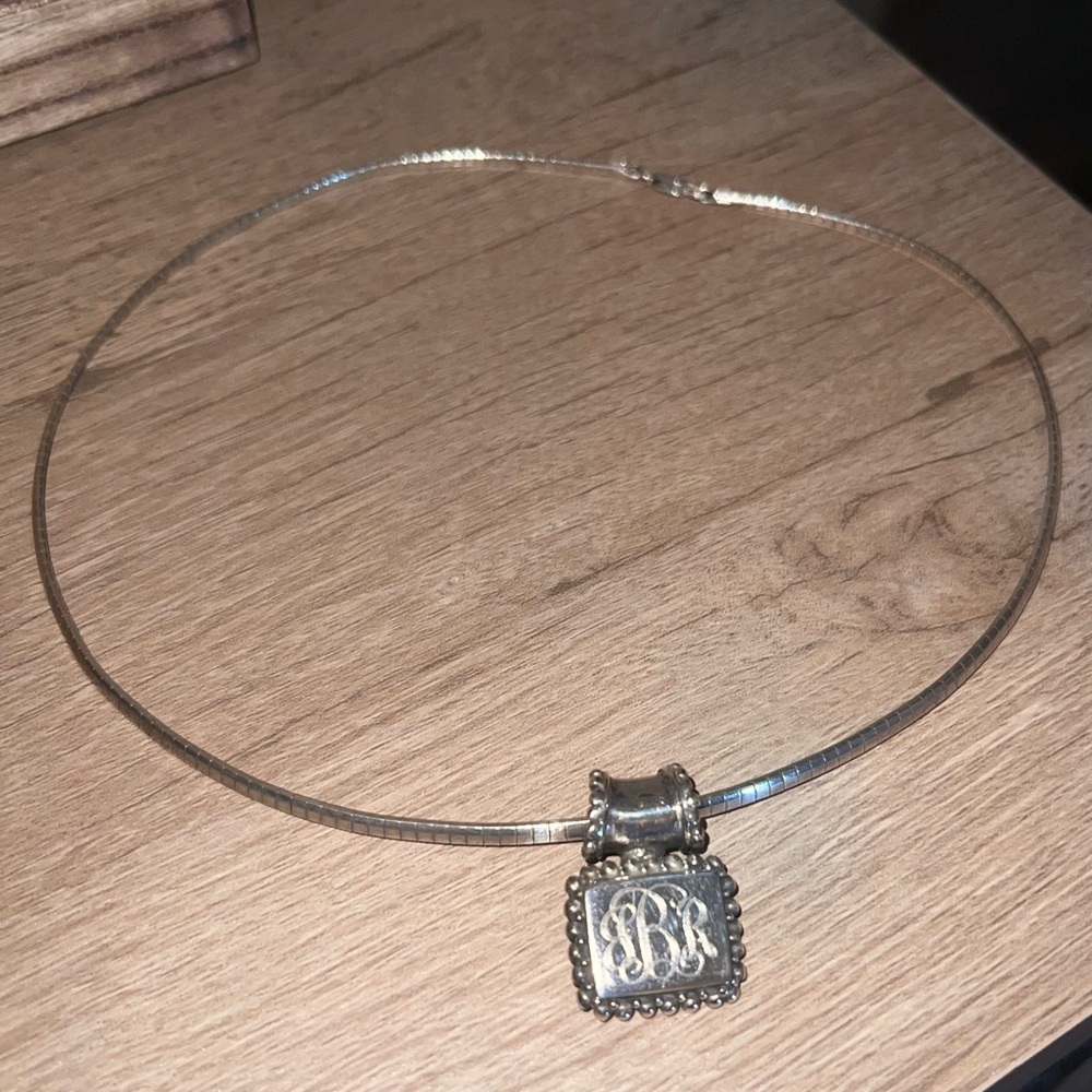 Sterling Silver Omega Necklace with “JBR” Engraved Slide Pendant